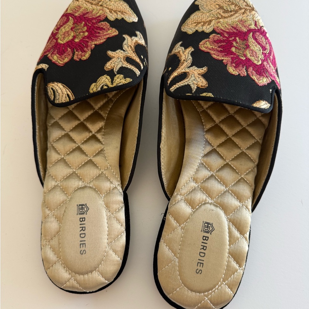 Birdies Black and Gold Floral Mules - Picture 2 of 5